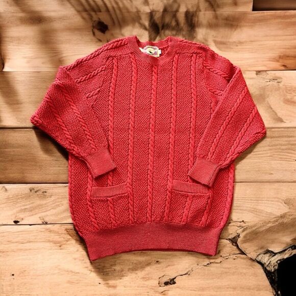 Vintage JH Collectible Western Wool Cable Knit Pocket Crew Neck Sweater Red Med - Picture 1 of 5